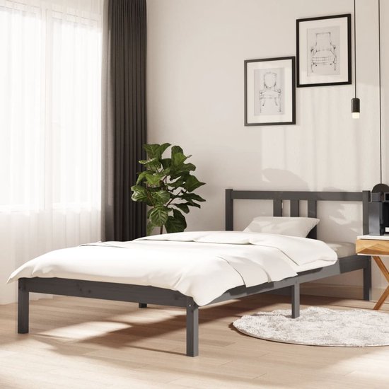 The Living Store Bedframe - Rustiek - Eenpersoonsbed - 100 x 200 cm - Massief grenenhout - Grijs