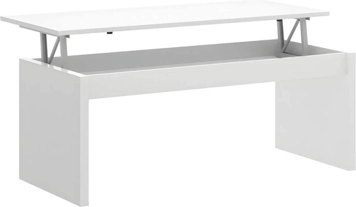 Table basse avec plateau relevable - Blanc/Chene - L 100 x P 50/72