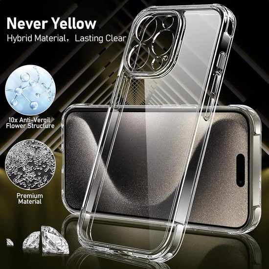 Coque Silicone Transparente + 2 Verres Trempés Pour IPhone 15 Pro Max - Pack Neuf