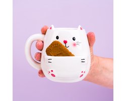 Keramische Kattenmok – 450 ml – Met Koekjesvak – Cadeau voor Kattenliefhebbers