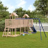 The Living Store Speeltorens met brug - 356 x 589 x 214 cm - massief grenenhout - blauwe schommel en glijbaan - geschikt voor kinderen van 3-8 jaar