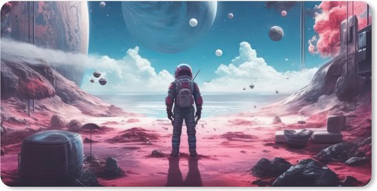 Muismat 100x50 cm - Bureaumat gaming astronaut - Computer en gameroom accessoires - Muis en bureau mat onderlegger - Game room decoratie spullen - Bureaulegger desktop xl - Mousepad xxl - Muismatten office desk anti slip - Setup accessories