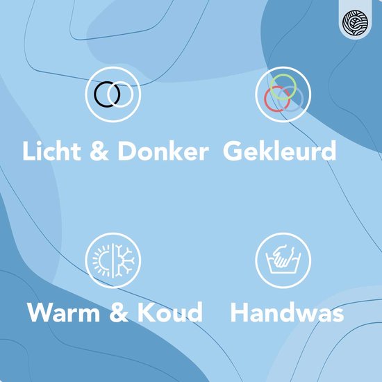 Tekst 'Licht & Donker Gekleurd' en 'Warm & Koud Handwas' met iconen.