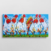 5 Gekke kippen | Vrolijk Schilderij | 120x60cm | Dikte 4 cm | Canvas schilderijen woonkamer | Wanddecoratie | Schilderij op canvas | Kunst | Corrie Leushuis