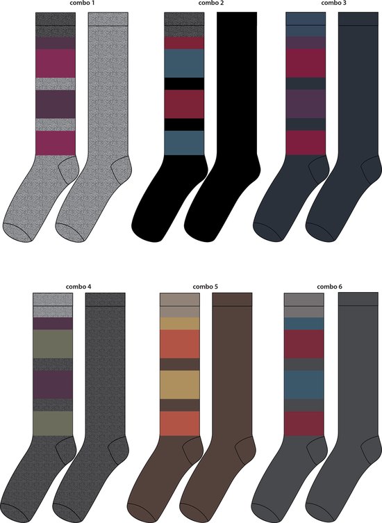 Dames kniekous - fantasie strepen - 6 paar - one size - losse elastiek - 95% katoen - chaussettes socks