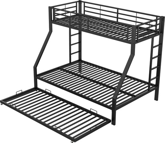 Merax Stapelbed voor 3 Personen - 3 Persoons Bed met Onderschuifbed - Zwart