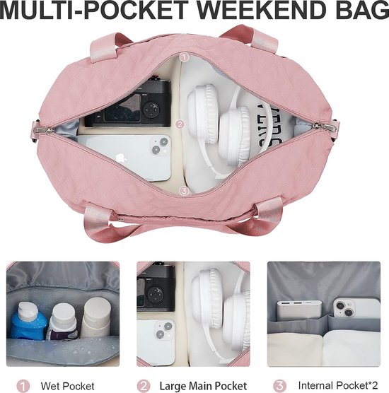 Reistas Dames Sporttas 40x20x25 Ryanair Handbagage tas Weekendtas zwemtas waterdichte Reistas plunjezak Fitnesstas Trainingstas dames voor op reis sportschool,C21-Roze Violet