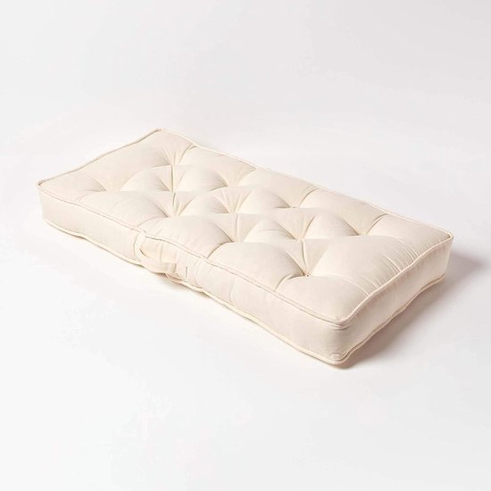 Coussin d'assise long pour canapé 2 places avec housse en coton, blanc  crème, coussin