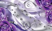 Fotobehang - Vlies Behang - Luxe Edelstenen, Diamanten en Rozen - Paars - 208 x 146 cm