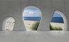 Fotobehang - Vlies Behang - 3D Strand en Zee door de Betonnen Ramen - 208 x 146 cm