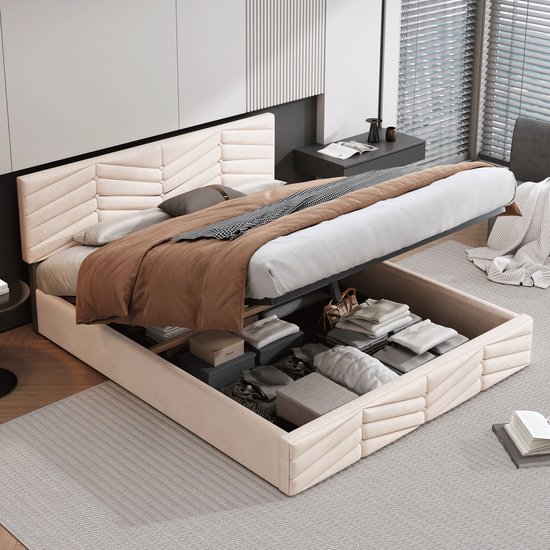 Gestoffeerd bed met lattenbodem - Dubbel gestoffeerd bed met in hoogte  verstelbaar... | bol