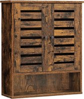 Badkamerkast - Wandkast - Medicijnkast - Hangkast - Industrieel - Verstelbare planken - 2 deuren - 60 x 20 x 70 cm - Spaanplaat - Bruin