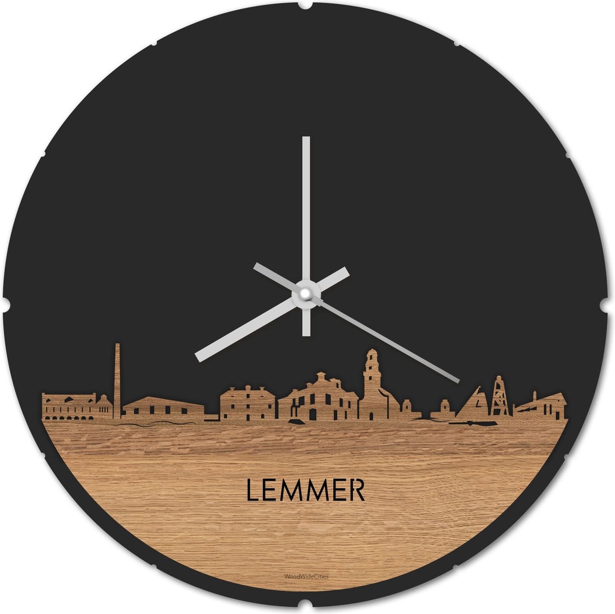 Skyline Klok Rond Lemmer Eikenhout - Ø 44 cm - Stil uurwerk - Wanddecoratie - Meer steden beschikbaar - Woonkamer idee - Woondecoratie - City Art - Steden kunst - Cadeau voor hem - Cadeau voor haar - Jubileum - Trouwerij - Housewarming -