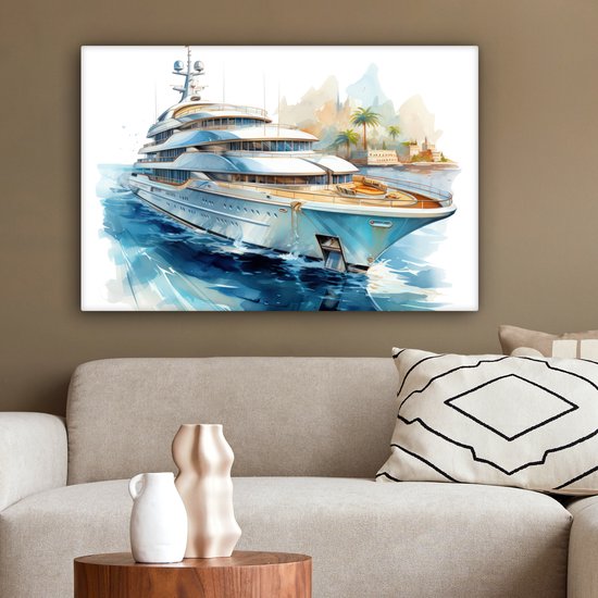 Peinture sur toile 180x120 cm - Décoration murale Bateau - Bateau de croisière - Water - Village - Maritime - Décoration murale murale salon - Décoration chambre - Accessoires de chambre - Peintures