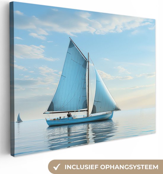 Canvas Schilderij Zeilboot - Meer - Water - Maritiem - Natuur - 40x30 cm - Wanddecoratie