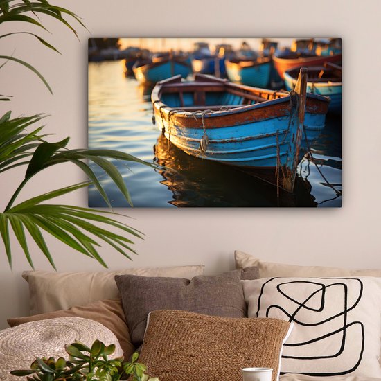 Tableau sur toile 180x120 cm - Décoration murale Bateau - Water - Port - Bois - Maritime - Décoration murale salon - Décoration chambre - Accessoires de chambre - Peintures sur toile