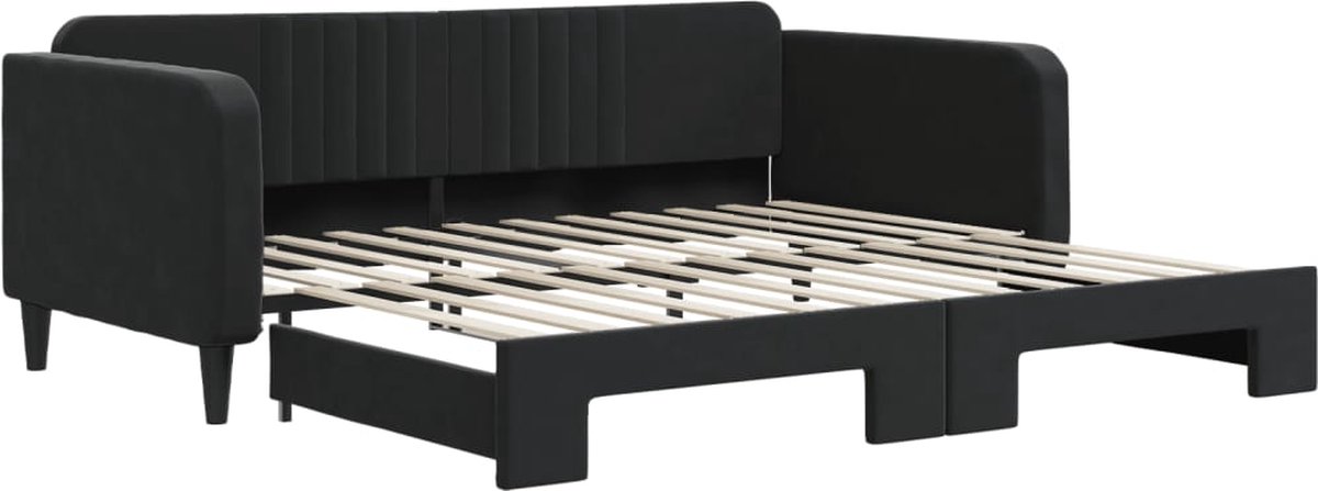 vidaXL Slaapbank - met - onderschuifbed - 100x200 - cm - fluweel - zwart