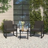 The Living Store Loungeset Zwart - Stof met PE-rattan - 1-zitsbank - Tafel - 2 kussens