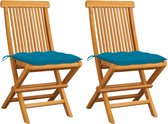 The Living Store Chaise de jardin - Pliable en bois - 47x60x89 cm - kussen bleu clair - teck durable