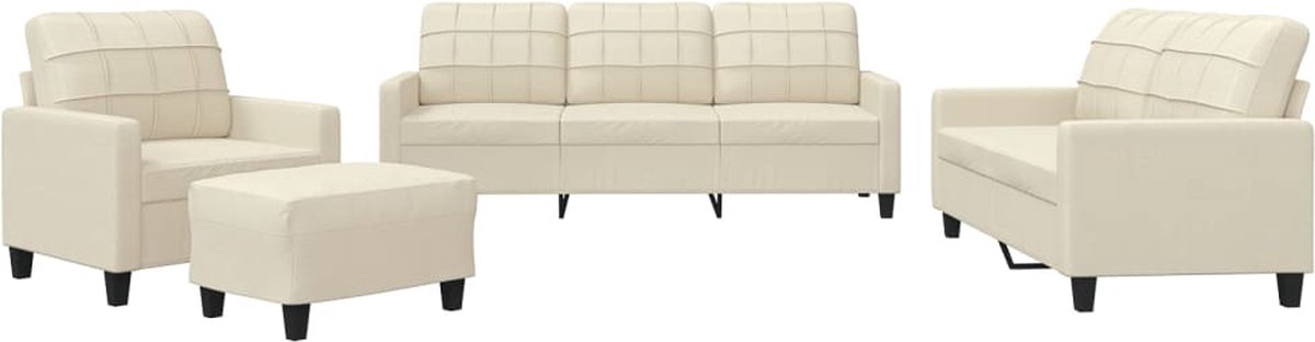 vidaXL - 4-delige - Loungeset - met - kussens - kunstleer - crème