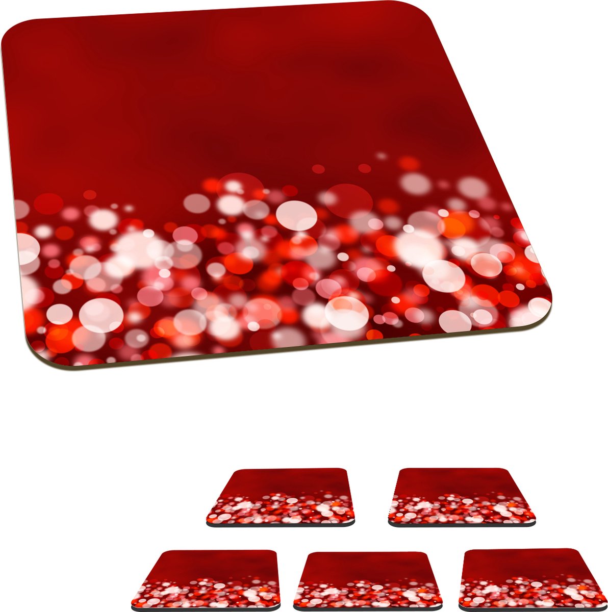 Onderzetters voor glazen - Rood - Design - abstract - Licht - 10x10 cm - Glasonderzetters - 6 stuks