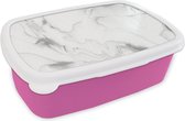 Broodtrommel Roze - Lunchbox - Brooddoos - Marmer - Grijs - Wit - Abstract - Marmerlook - 18x12x6 cm - Kinderen - Meisje