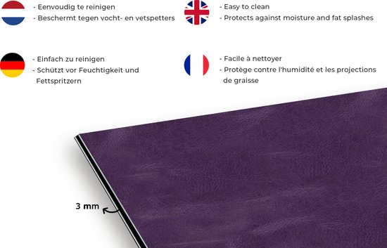 Spatscherm keuken 100x65 cm - Kookplaat achterwand Inductie beschermer - Leer - Paars - Dierenhuid - Muurbeschermer - Spatwand fornuis - Hoogwaardig aluminium