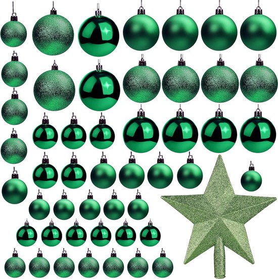 50 stuks groene kerstballen met ster glanzende dennenbal in verschillende maten met... bol