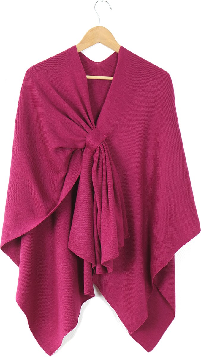 Fijn gebreide poncho met lus - donkerroze - roze omslagdoek gebreid - roze sjaal voor dames - acryl - herfst/winter - STUDIO Ivana