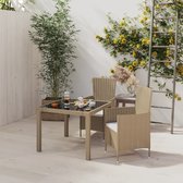 The Living Store Tuinset - Eethoek - Tafel 90x90x75cm - Stoel 61x60x88cm - Beige/Wit - PE-rattan - Gepoedercoat staal