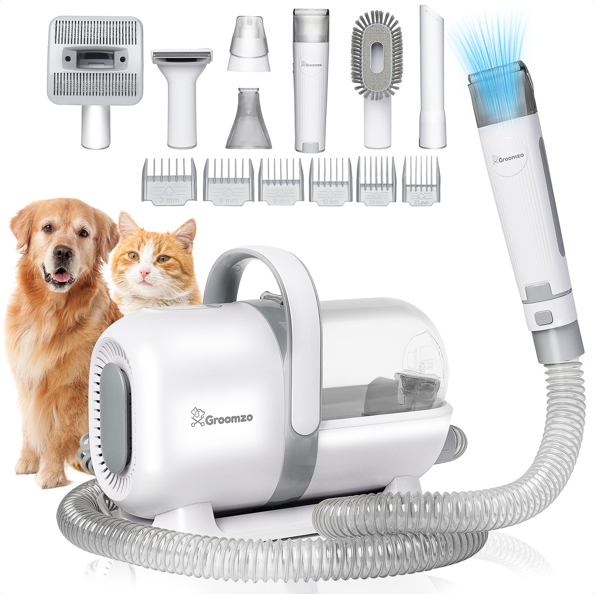 Bol.com Hondentondeuse Met Stofzuiger - 20-Delig - 1,5L Opvangbak - Hondentrimmer Tondeuse - Honden Tondeuse - Honden Trimset - ... aanbieding
