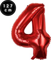 Fienosa Cijfer Ballonnen nummer 4 - Rood - 127 cm - XXL Groot - Helium Ballon - Verjaardag Ballon