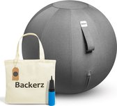 Backerz® Zitbal Kantoor en Thuis 55 CM - Luxe Yoga Bal - Zitballen met Hoes - Ergonomische Bureaustoel Bal - Linnen Donkerblauw