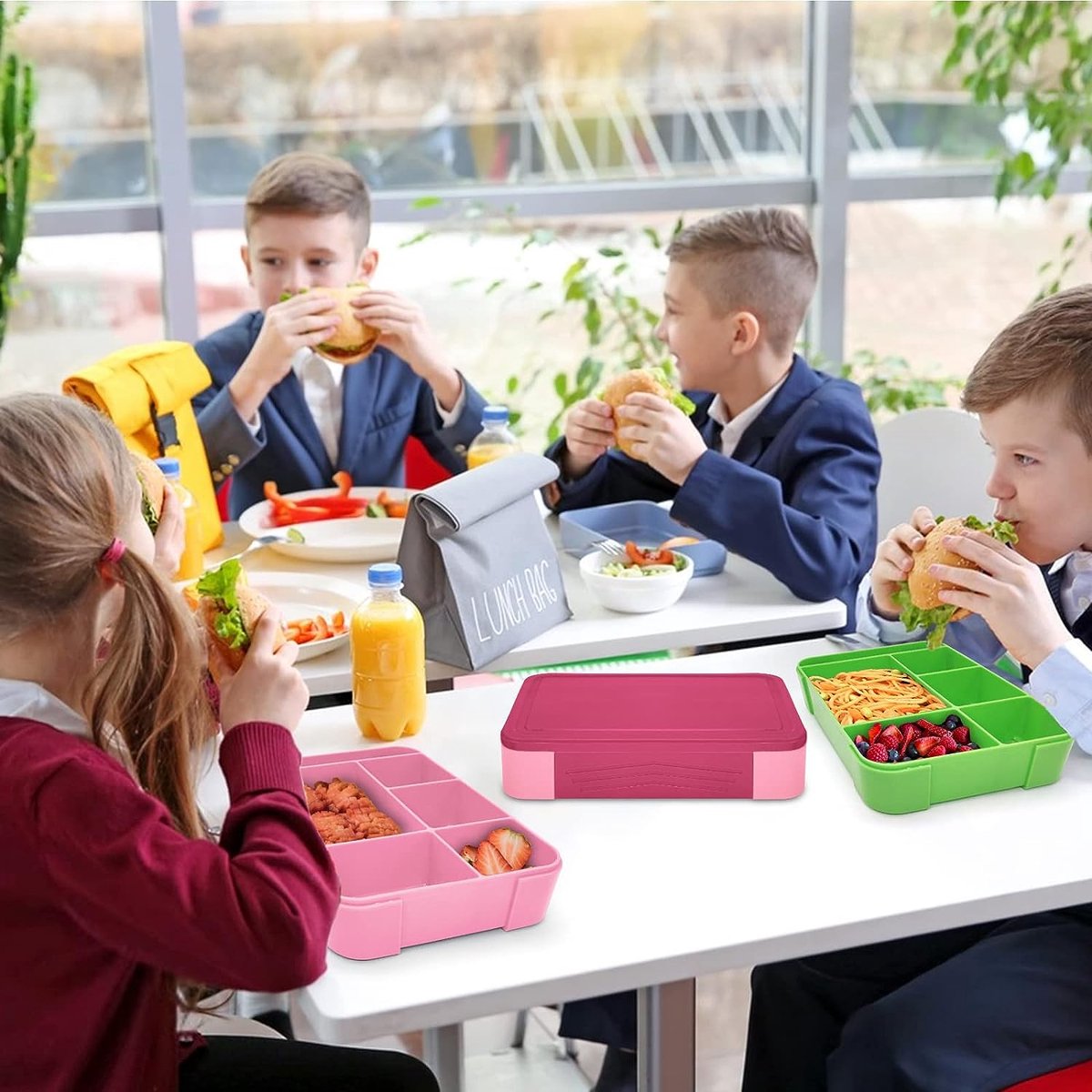 Broodtrommel voor kinderen met vakken, 1300 ml, lunchbox, voor kleuterschool en school