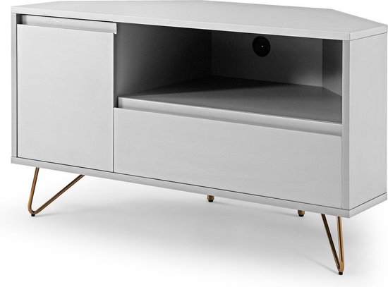 TV-meubel Lucy Wit - MDF - Breedte 100 cm - Hoogte 58 cm - Diepte 50 cm - Met planken - Met openslaande deuren
