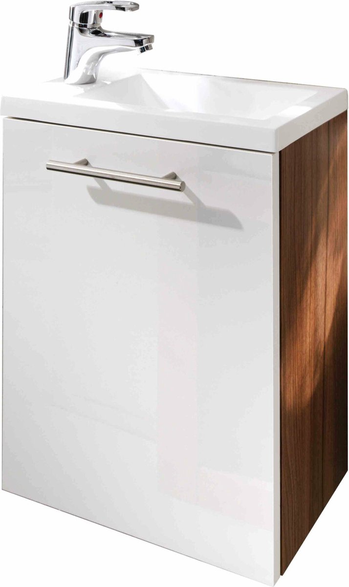 Wastafelkast Isla Walnoot - Wit - Breedte 40 cm - Hoogte 50.5 cm - Diepte 22 cm