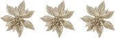 4x stuks decoratie bloemen kerststerren champagne glitter op clip 15 cm - Decoratiebloemen/kerstboomversiering