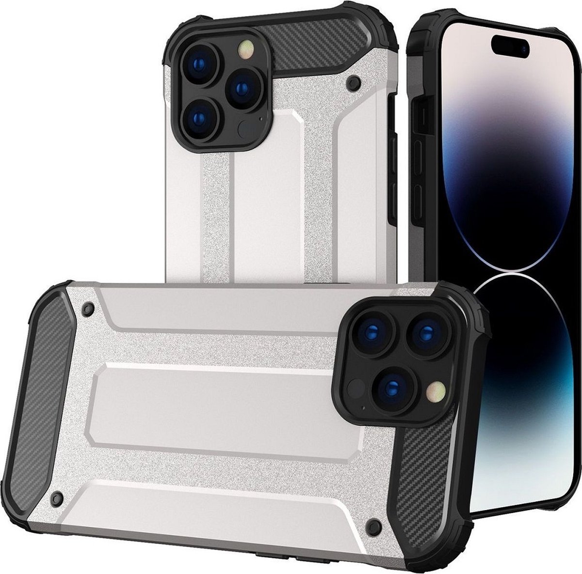 LuxeBass Hoesje geschikt voor Apple iPhone 14 Pro - Zilver - Armor case