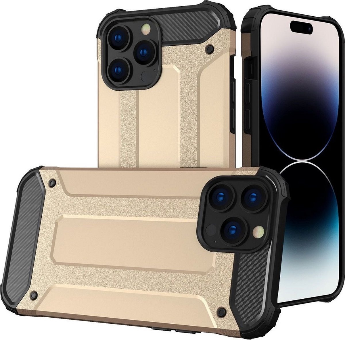 LuxeBass Hoesje geschikt voor Apple iPhone 14 Pro - Goud - Armor case