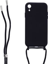 LuxeBass Siliconen hoesje met koord geschikt voor Apple iPhone XR - Zwart - telefoonhoes - gsm hoes - telefoonhoesje