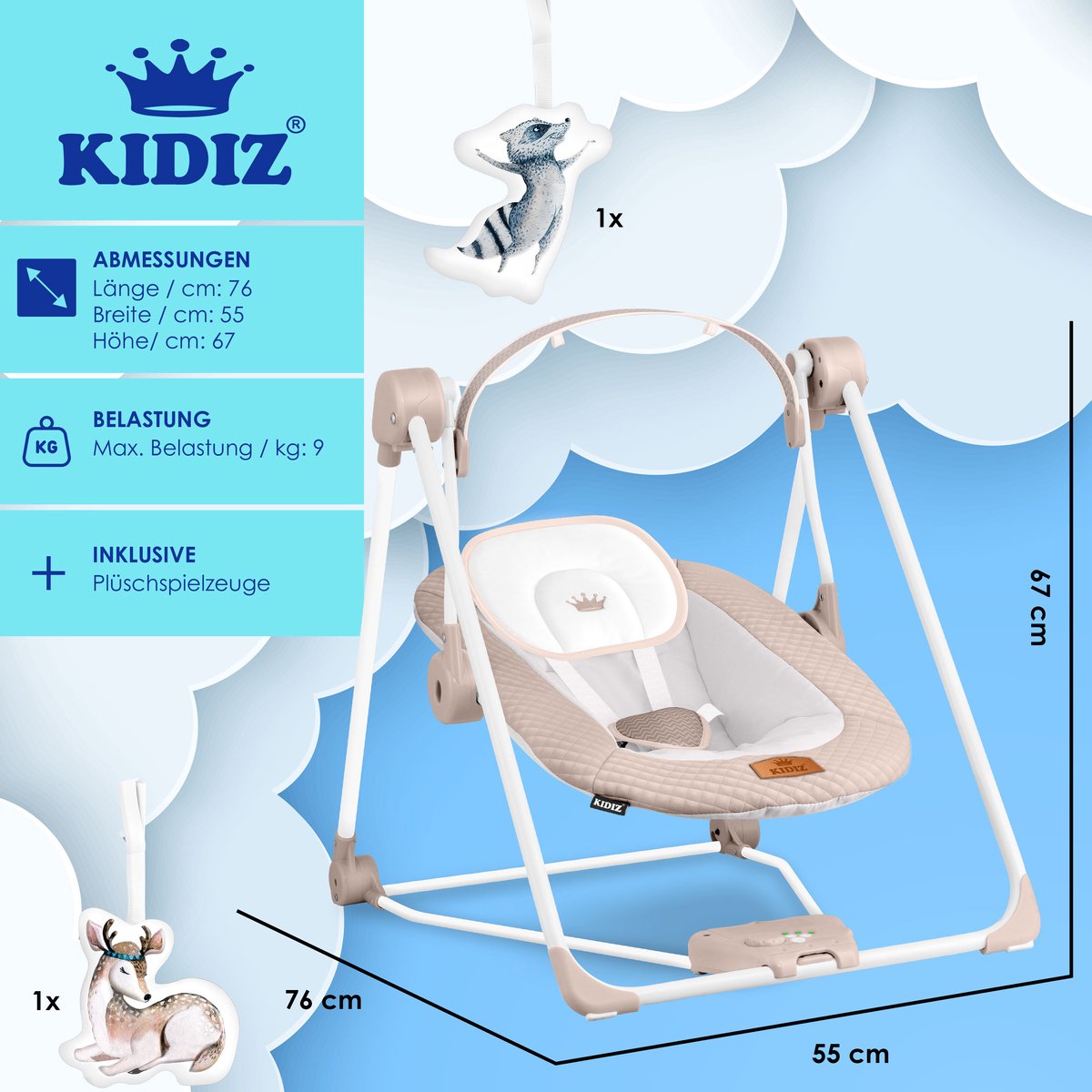 KIDIZ Wipstoel Baby Elektrisch Babyschommel tot max 9kg - Beige thumbnail 6