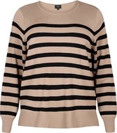 ZIZZI CACARRIE, L/S, STRIPE PULLOVE Dames Blouse - Brown - Maat L (50-52)