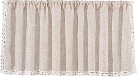 Bistrogordijn, boho, gordijn, beige, kort, schuifgordijn, handgemaakte