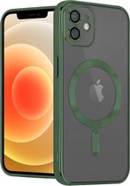 Coverzs telefoonhoesje geschikt voor Apple iPhone 12 Magneet hoesje met camera cover - magnetisch hoesje - donkergroen