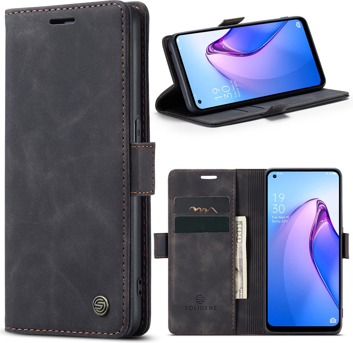 Geschikt Voor Oppo Reno 8 Pro Hoesje - Solidenz Urban Bookcase Reno 8 Pro - Telefoonhoesje Reno 8 Pro - Reno 8 Pro Case Met Pasjeshouder - PU Leren Hoes - Draadloos Opladen - Reno8 Pro - Zwart