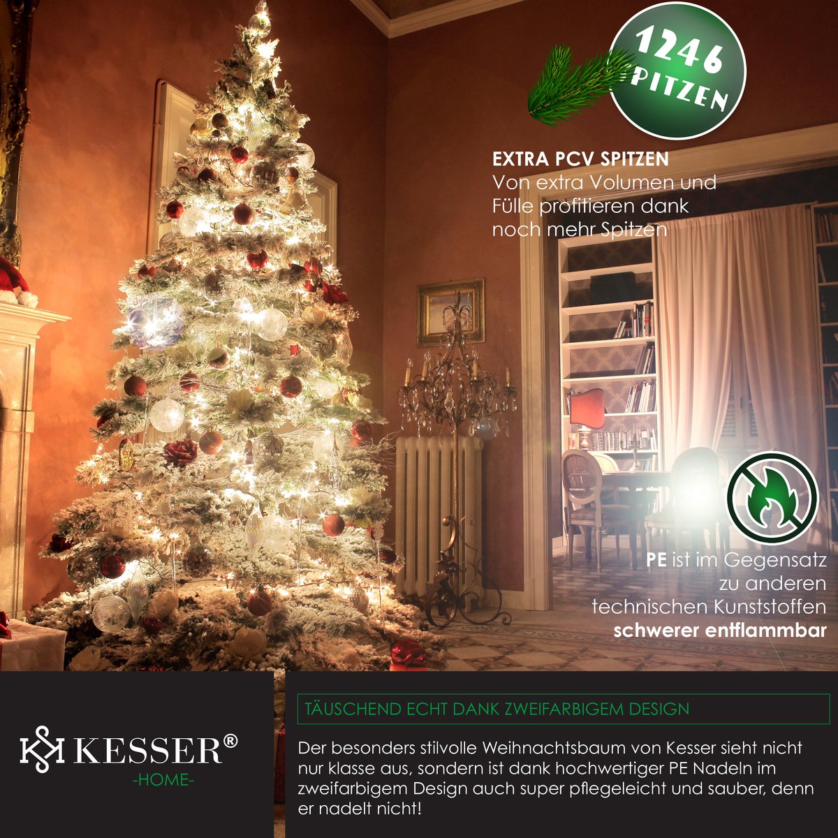 KESSER® Kunstkerstboom - Kerstboom - Kunstmatige Kerstboom van PE - Sneeuw, 210cm – foto 7