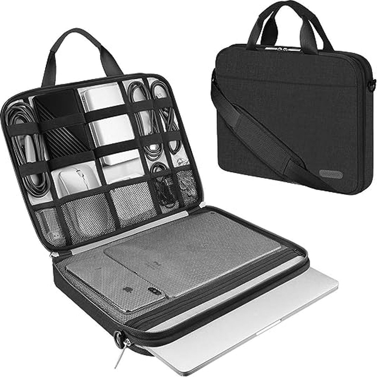 SHOP YOLO-laptoptas 15.6 inch-accessoire tas met -riem en handvat-Zwart