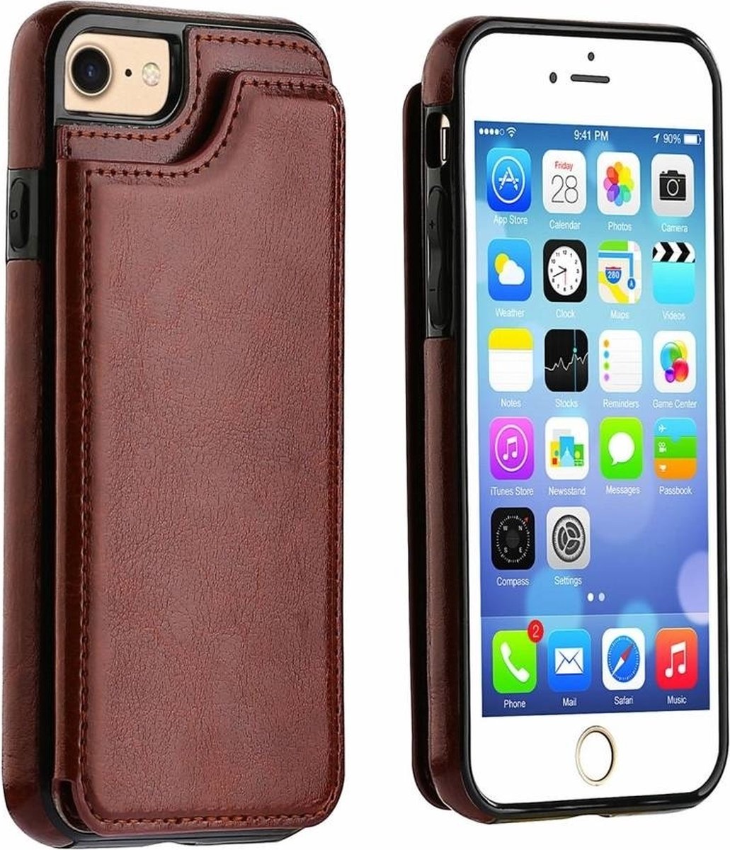 ShieldCase Wallet case geschikt voor Apple iPhone 8 / 7 - Leren bookcase met ruimte voor meerdere pasjes - Klaphoesje - Te gebruiken als standaard - bruin