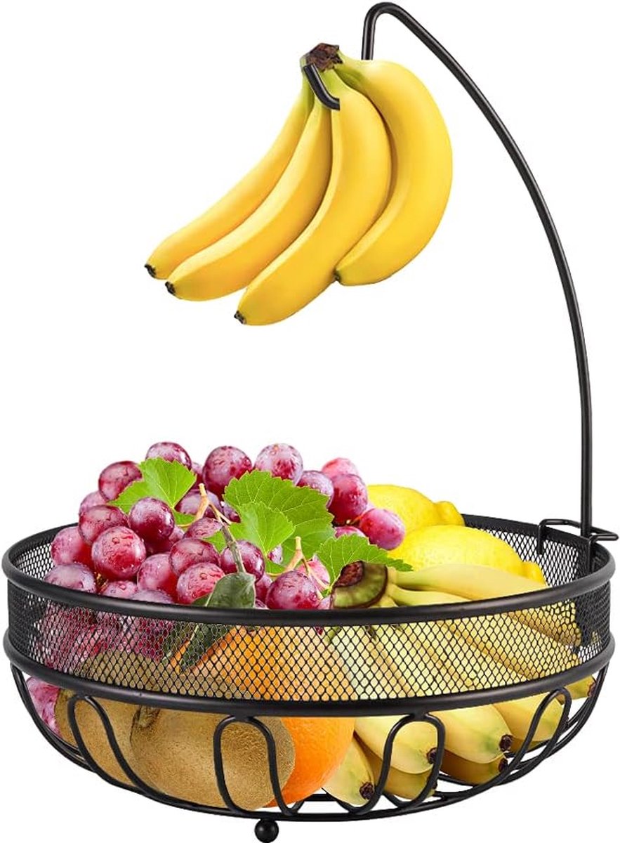Fruitmand fruitmand met bananenhaak, eigentijdse fruitschaal met houder voor bananen van metaaldraad