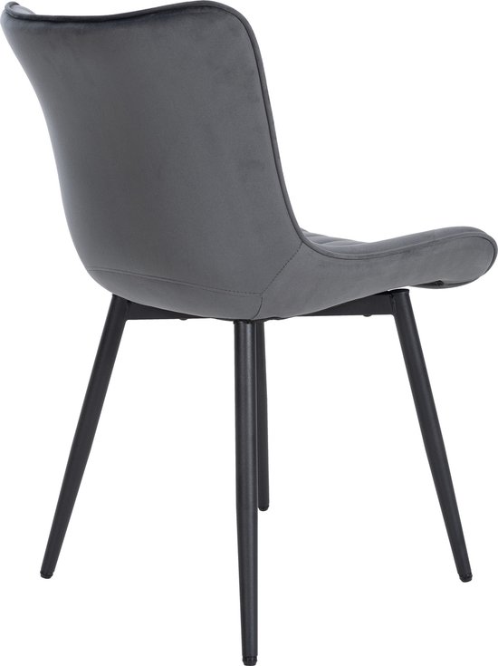 CLP Largo Set de 2 chaises de salle à manger - Sans accoudoirs - Structure en métal - Velours gris foncé